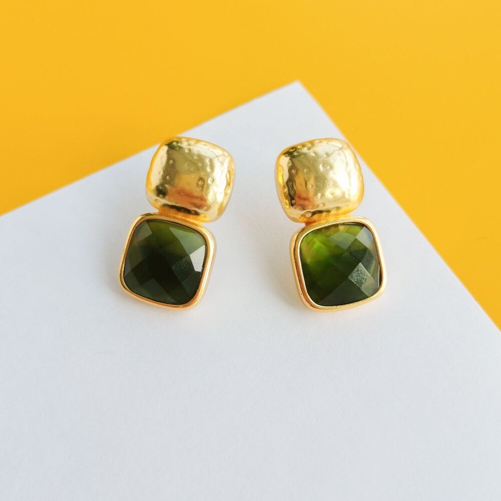 Catalina Gold Jade Green Earrings by Julie Vos